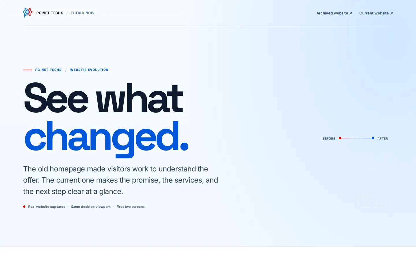 Before and after, shown at desktop width