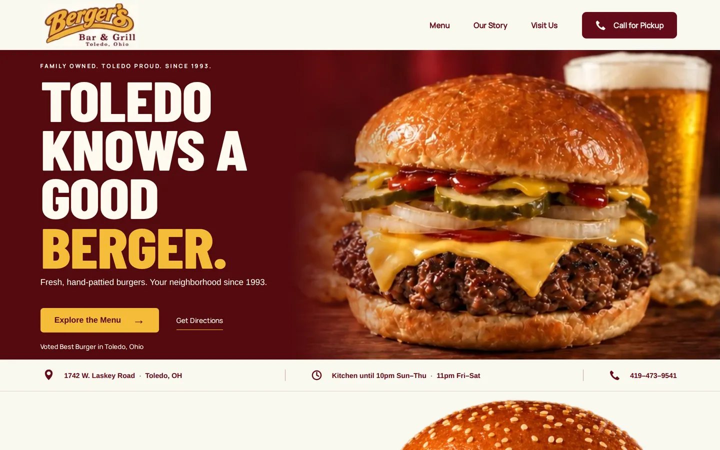 Berger's Bar & Grill, shown at desktop width