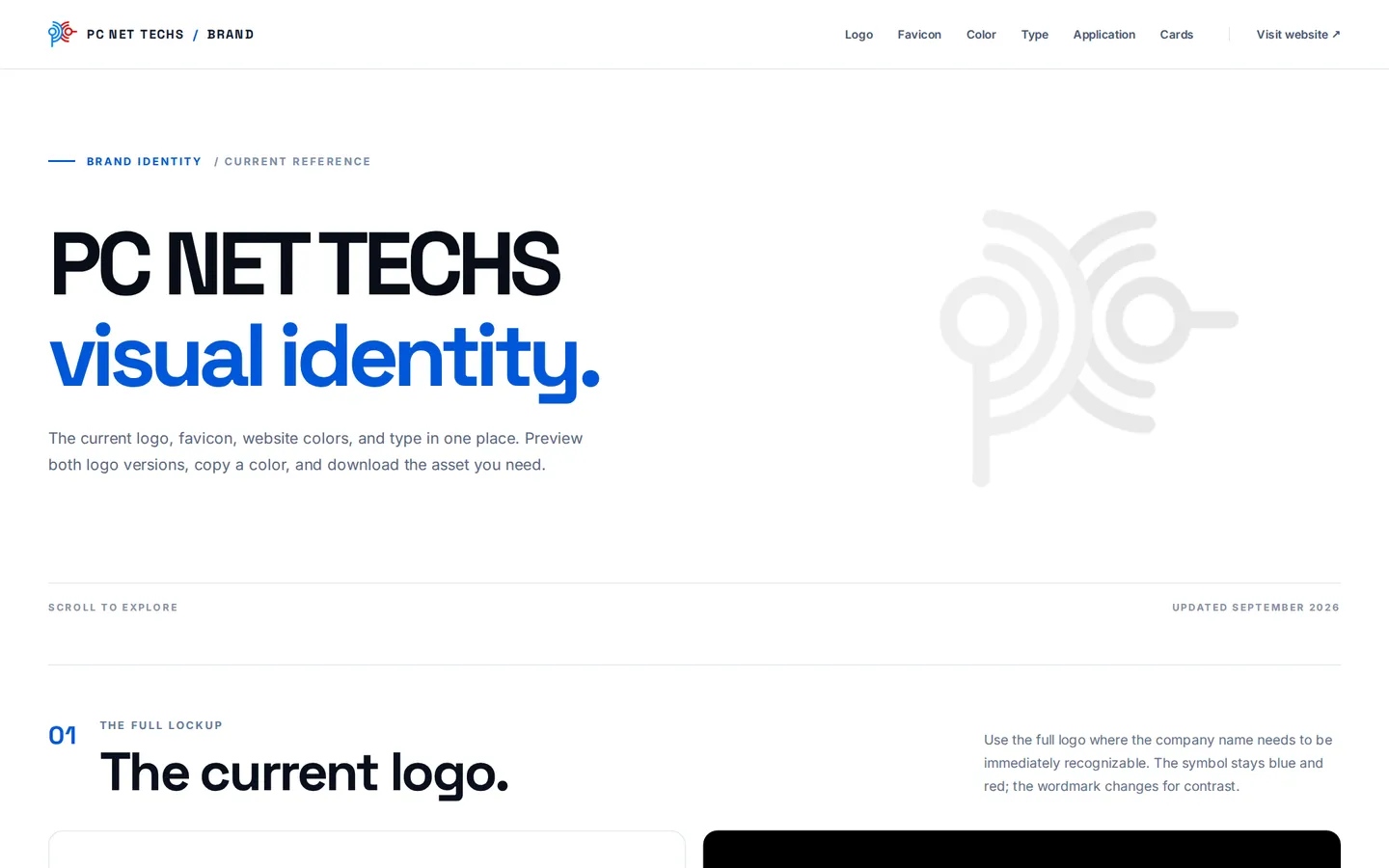 Brand guide and business cards, shown at desktop width