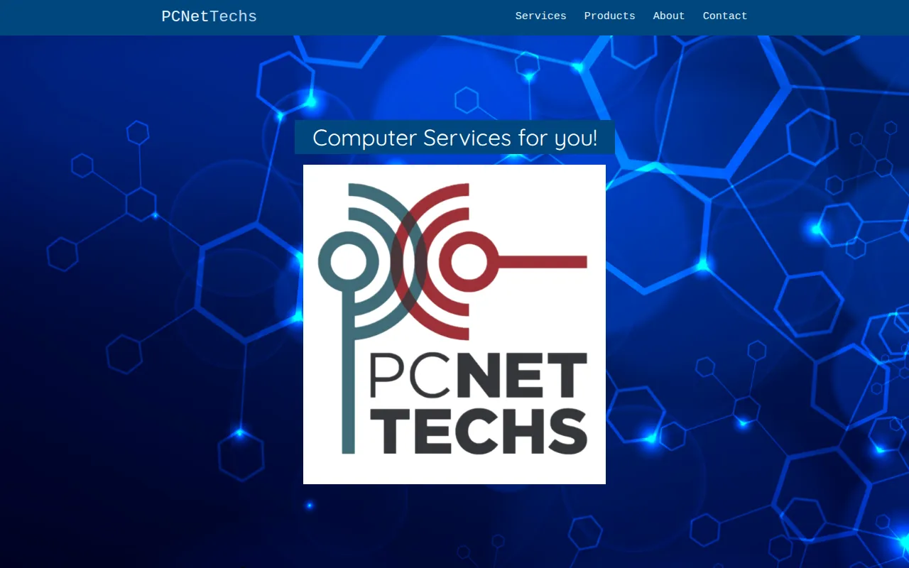 PC NET TECHS website on a computer monitor, before the rebuild