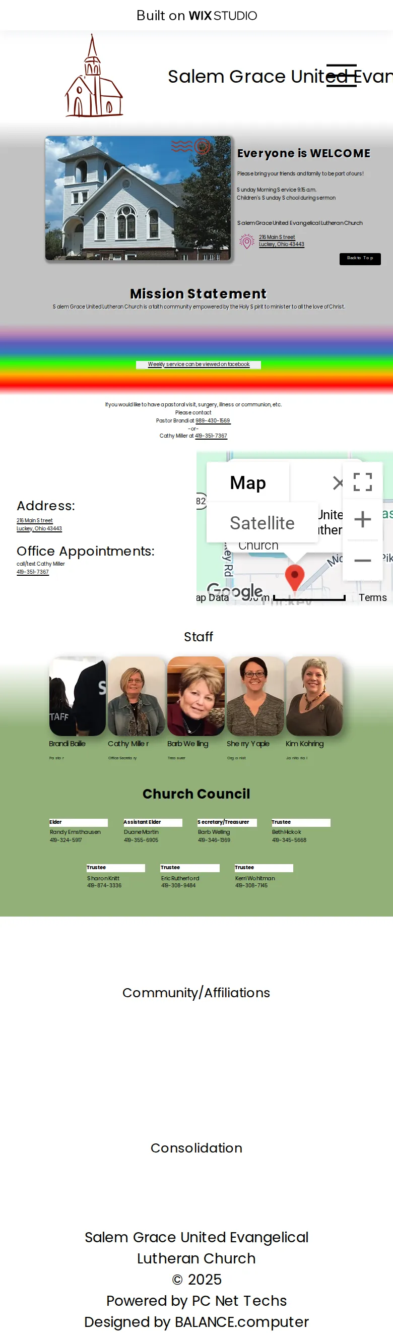 Salem Grace United Evangelical Lutheran Church website on a phone, before the rebuild (the whole page)